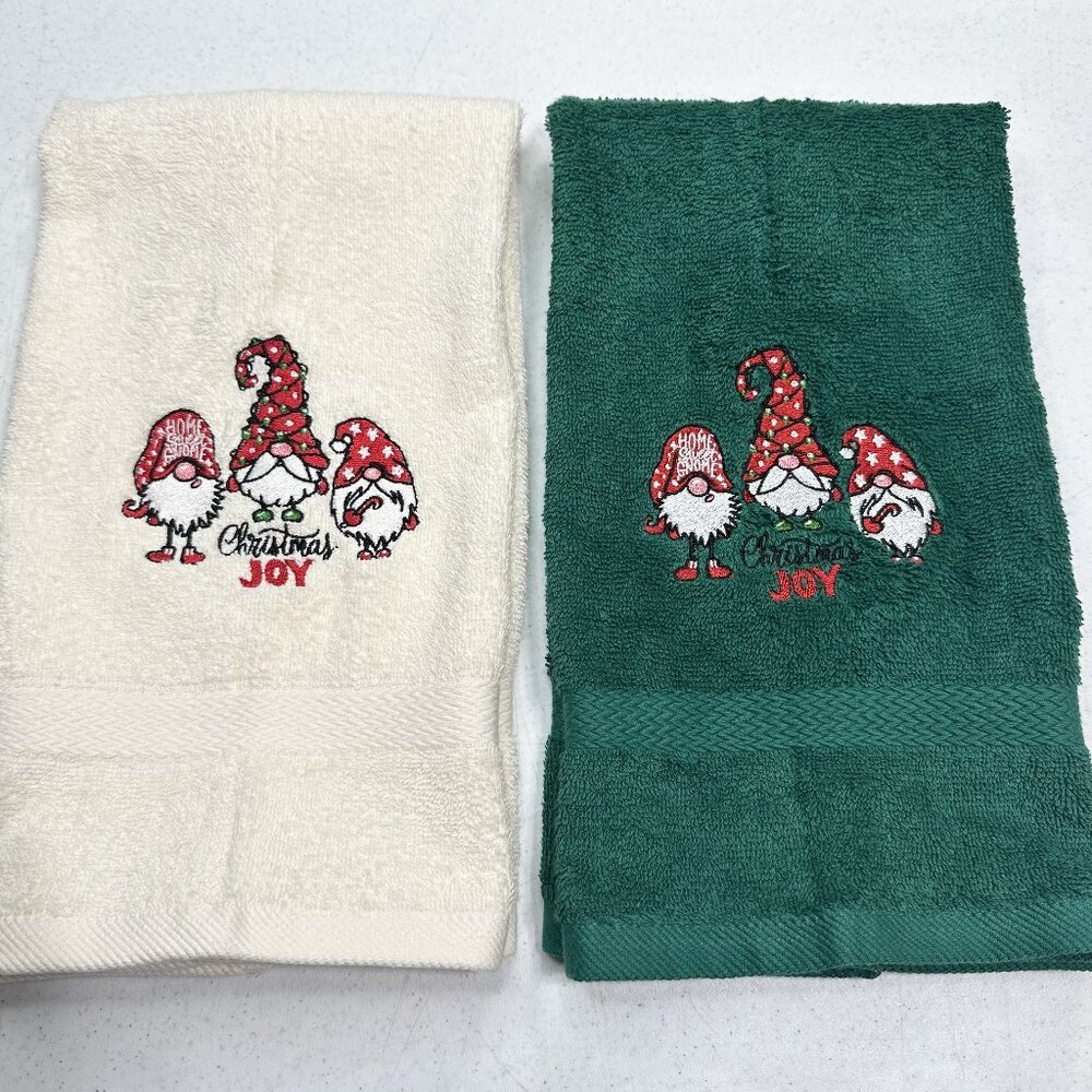 Gnome Christmas Towels Embroidered Hand Towel Set Holiday Decor Winter Joy